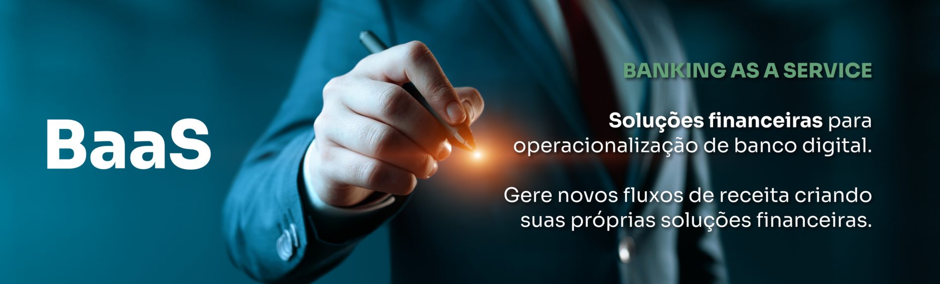 BaaS — Banking as a Service. Soluções financeiras para operacionalização de banco digital. Gere novos fluxos de receita criando suas próprias soluções financeiras.